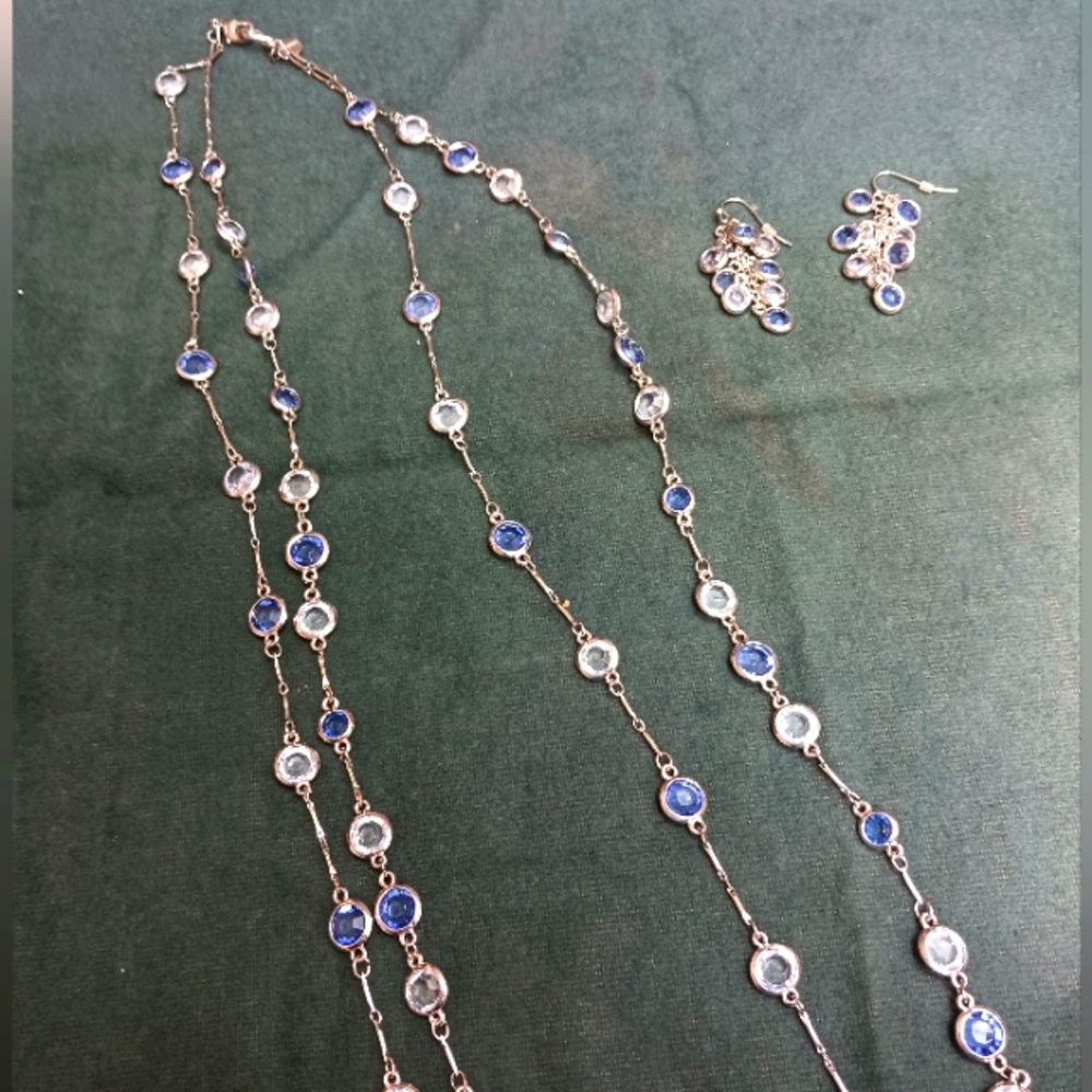 Talbots silver and blue necklace 34 inches, with matching earrings